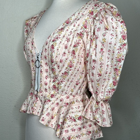 NWOT Revolve Petersyn Mimi Zip Peplum Top Beige Pink Sz Small Cottage Victorian - Picture 4 of 15